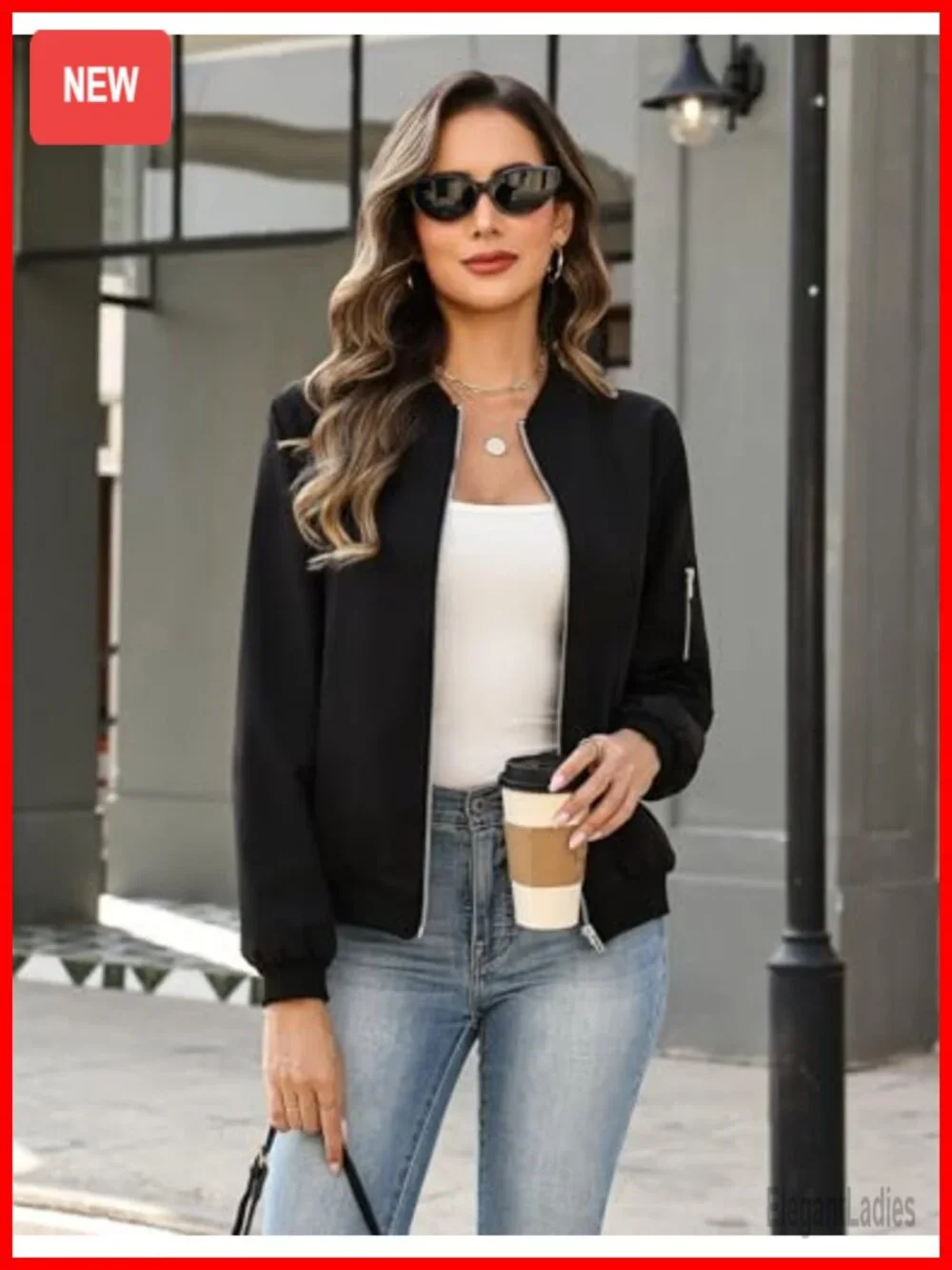 Polyester Lightweight Bomber Jacket Long Sleeve Zip Up Casual Coat with Pockets